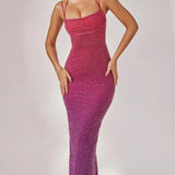 Oh Polly Monte Carlo - Embellished Maxi Dress in Pink/Purple Ombré