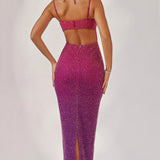 Oh Polly Monte Carlo - Embellished Maxi Dress in Pink/Purple Ombré