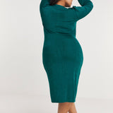 Simply Be Forest Green Slinky Wrap Front Midi Dress