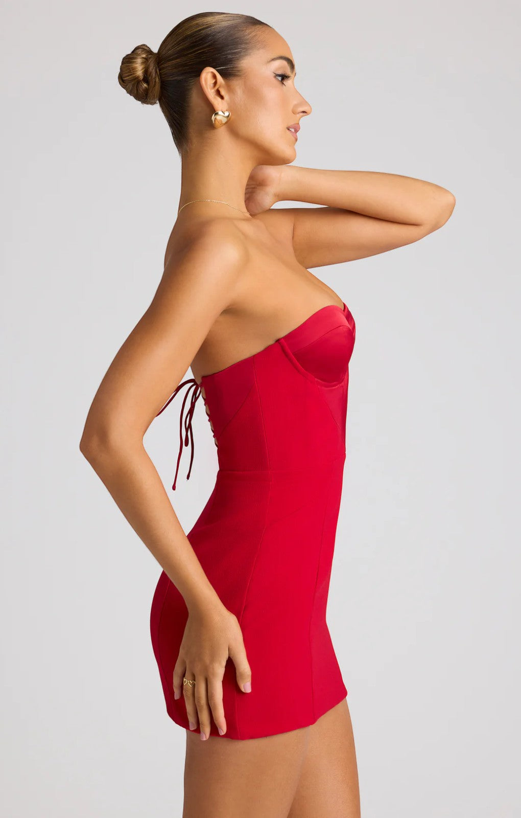Oh Polly Eliska Strapless A-Line Mini Dress in Fire Red