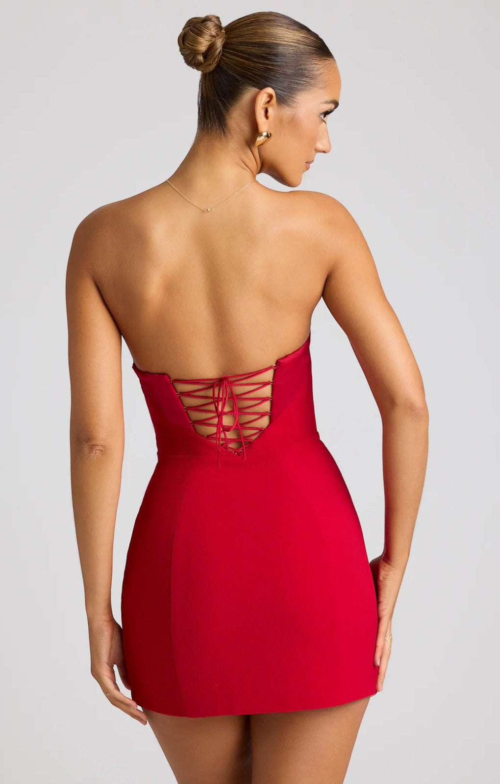 Oh Polly Eliska Strapless A-Line Mini Dress in Fire Red