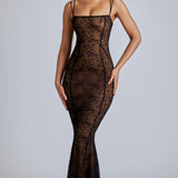 EXHIRE Oh Polly Marietta Sheer Lace Fishtail Gown in Black UK 8 – dresses by Oh Polly, available to rent from Hirestreet