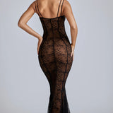 EXHIRE Oh Polly Marietta Sheer Lace Fishtail Gown in Black UK 8 – dresses by Oh Polly, available to rent from Hirestreet
