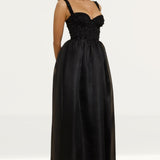Oh Polly Corset Organza Maxi Dress in Black