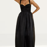 Oh Polly Corset Organza Maxi Dress in Black