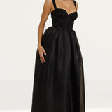 Oh Polly Corset Organza Maxi Dress in Black