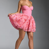 Oh Polly Evanthe Embellished Floral-Appliqué Lace-Up Mini Dress in Pink