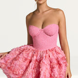Oh Polly Evanthe Embellished Floral-Appliqué Lace-Up Mini Dress in Pink