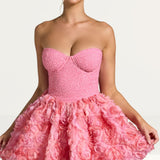 Oh Polly Evanthe Embellished Floral-Appliqué Lace-Up Mini Dress in Pink
