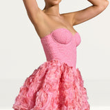 Oh Polly Evanthe Embellished Floral-Appliqué Lace-Up Mini Dress in Pink