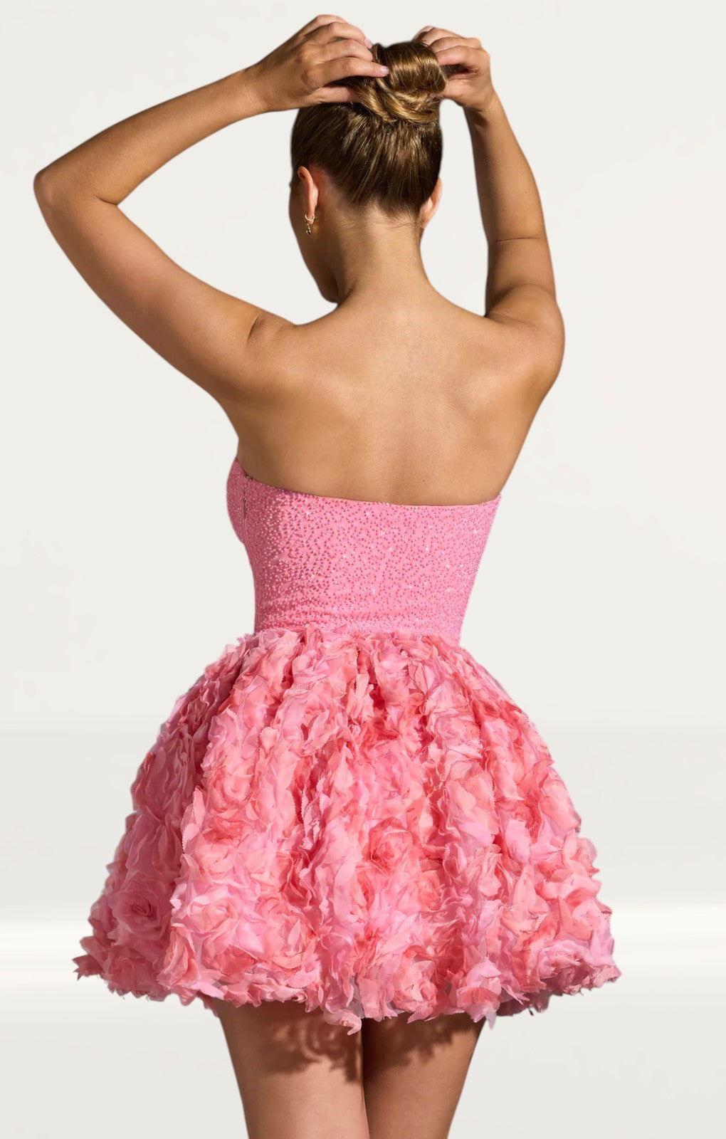 Oh Polly Evanthe Embellished Floral-Appliqué Lace-Up Mini Dress in Pink