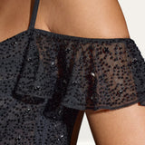 Oh Polly Beaufort Embellished Cold Shoulder Mini Dress in Black