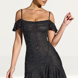 Oh Polly Beaufort Embellished Cold Shoulder Mini Dress in Black