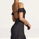 Oh Polly Beaufort Embellished Cold Shoulder Mini Dress in Black
