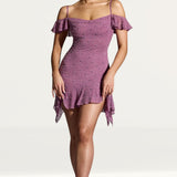 Oh Polly Beaufort Embellished Cold Shoulder Mini Dress in Grape