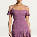 Oh Polly Beaufort Embellished Cold Shoulder Mini Dress in Grape