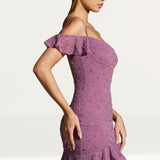 Oh Polly Beaufort Embellished Cold Shoulder Mini Dress in Grape
