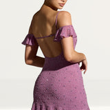 Oh Polly Beaufort Embellished Cold Shoulder Mini Dress in Grape
