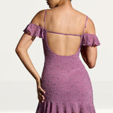 Oh Polly Beaufort Embellished Cold Shoulder Mini Dress in Grape