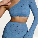 Oh Polly Amboise Embellished One Shoulder Top in Smokey Blue