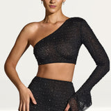 Oh Polly Amboise Embellished One Shoulder Top in Black