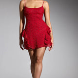 Oh Polly Domblans Embellished Frill Mini Dress in Red