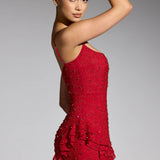 Oh Polly Domblans Embellished Frill Mini Dress in Red