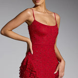 Oh Polly Domblans Embellished Frill Mini Dress in Red