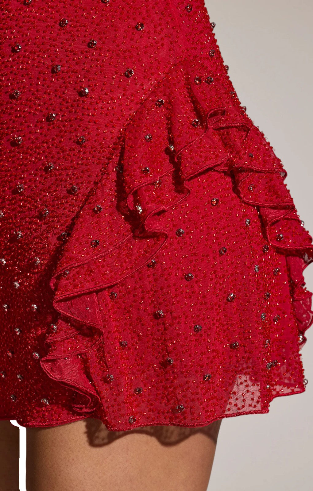 Oh Polly Domblans Embellished Frill Mini Dress in Red