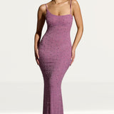 Oh Polly Duhamel Embellished Asymmetric Maxi Dress in Grape