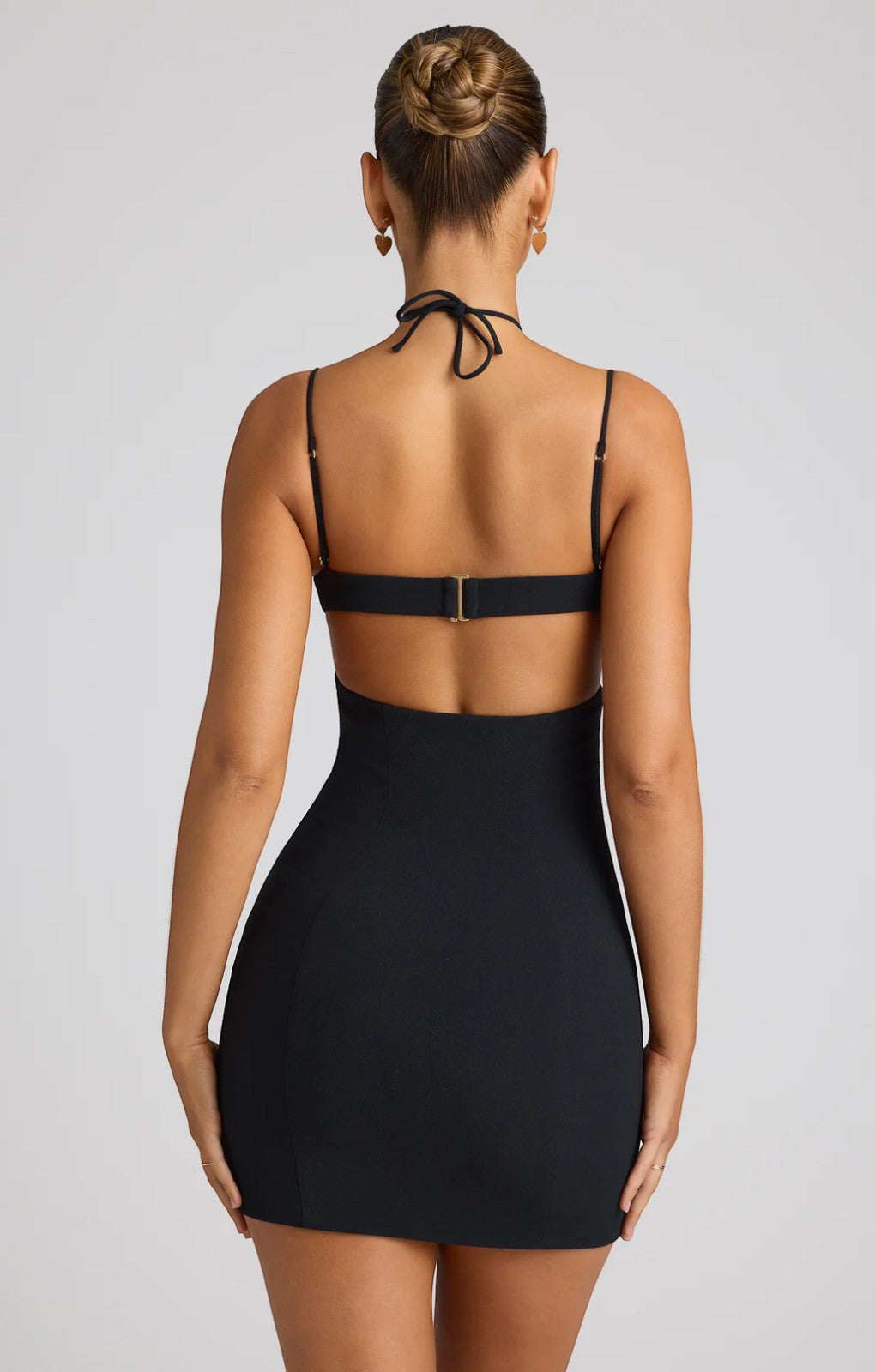 Oh Polly Lavinie Embellished Heart Cup Detail Mini Dress in Black