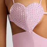 Oh Polly Lavinie Embellished Heart Cup Detail Mini Dress in Soft Pink