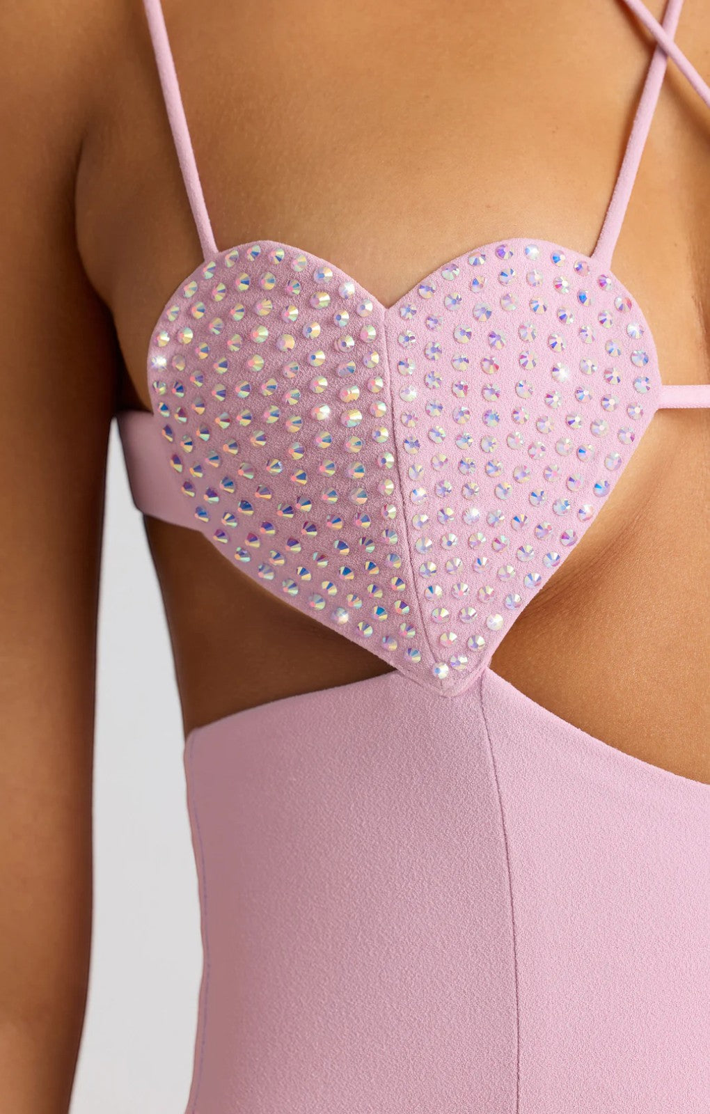 Oh Polly Lavinie Embellished Heart Cup Detail Mini Dress in Soft Pink