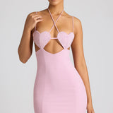 Oh Polly Lavinie Embellished Heart Cup Detail Mini Dress in Soft Pink