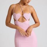 Oh Polly Lavinie Embellished Heart Cup Detail Mini Dress in Soft Pink