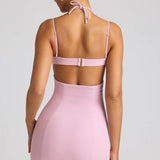 Oh Polly Lavinie Embellished Heart Cup Detail Mini Dress in Soft Pink