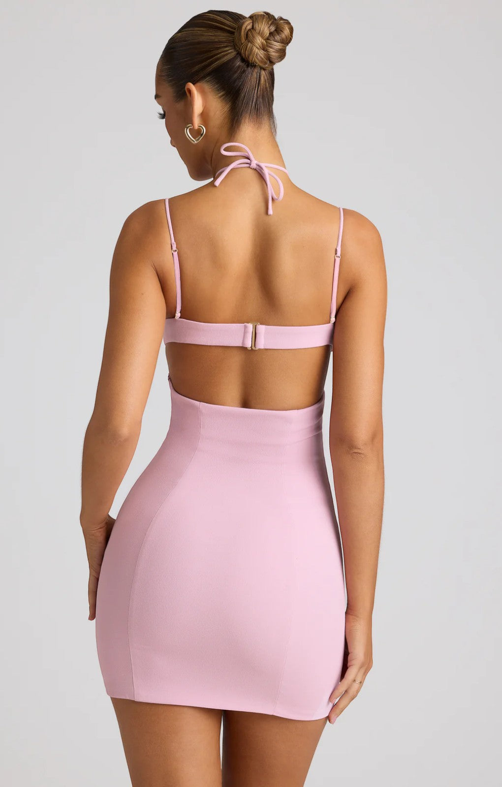 Oh Polly Lavinie Embellished Heart Cup Detail Mini Dress in Soft Pink