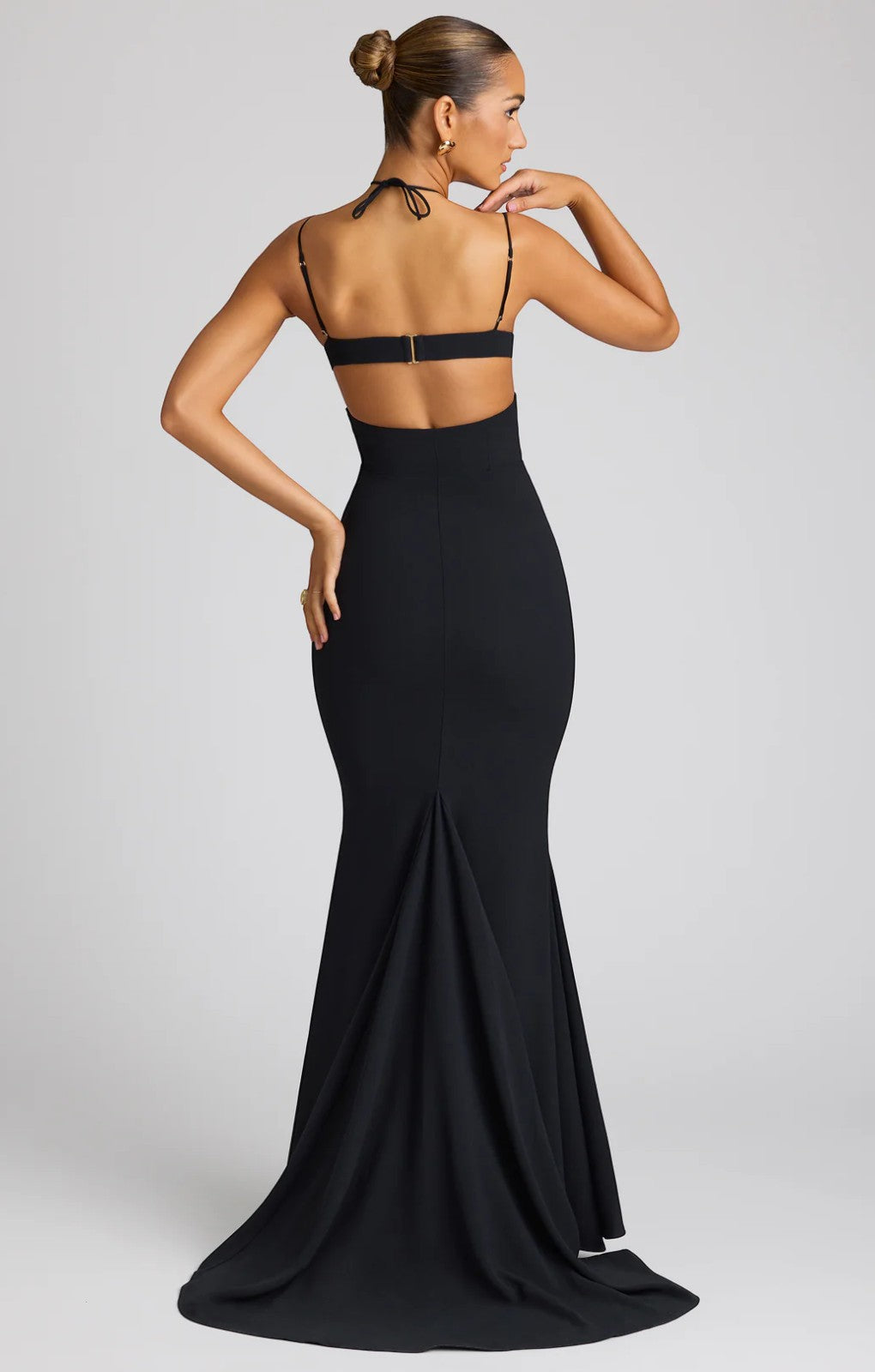 Oh Polly Serena Embellished Heart Cup Detail Evening Gown in Black