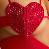Oh Polly Serena Embellished Heart Cup Detail Evening Gown in Fire Red