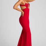 Oh Polly Serena Embellished Heart Cup Detail Evening Gown in Fire Red