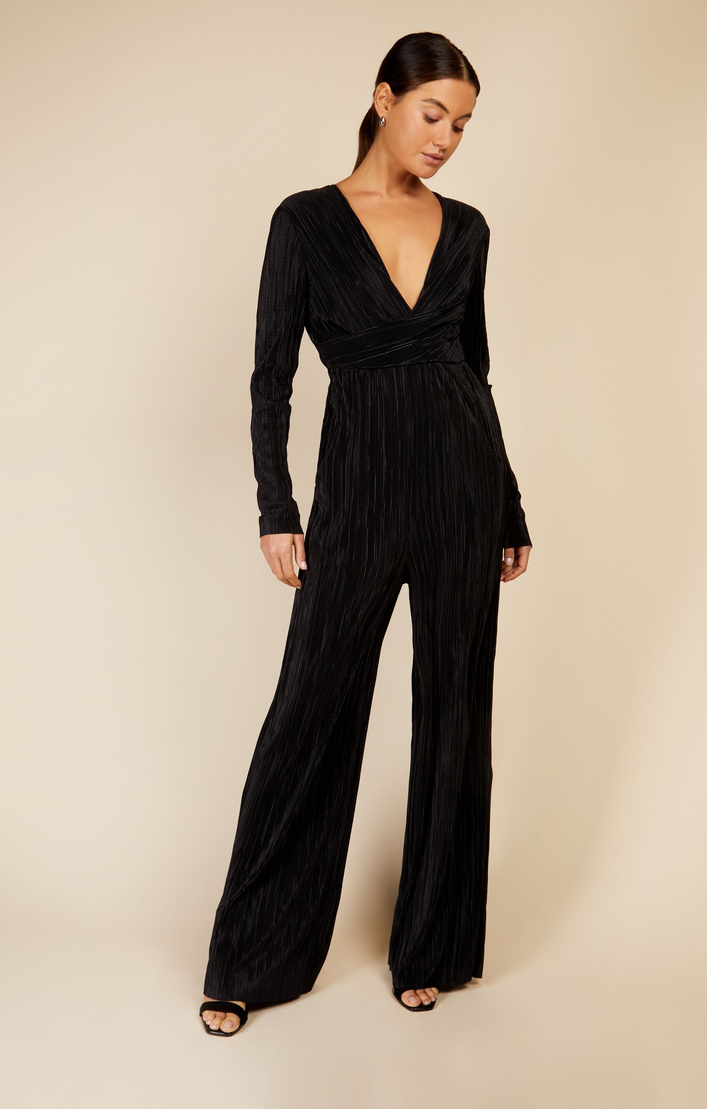 Little Mistress Black Plisse Jumpsuit by Vogue Williams