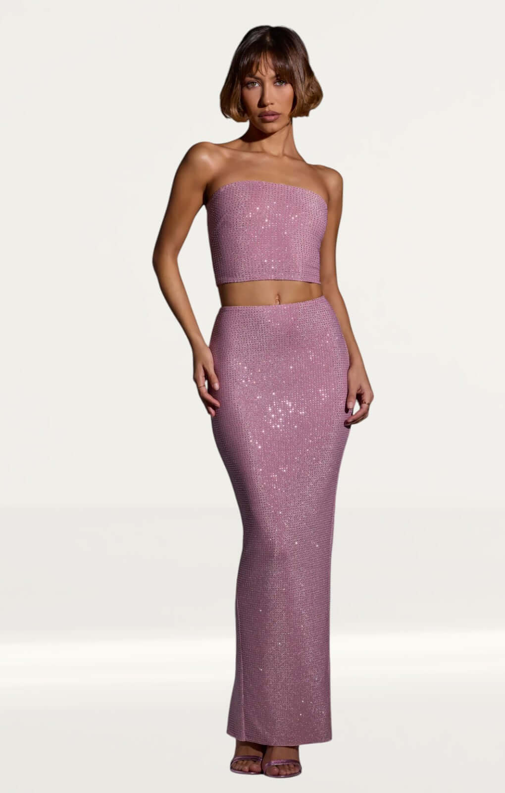 Oh Polly Melisande Embellished Mid Rise Gown Skirt in Light Pink