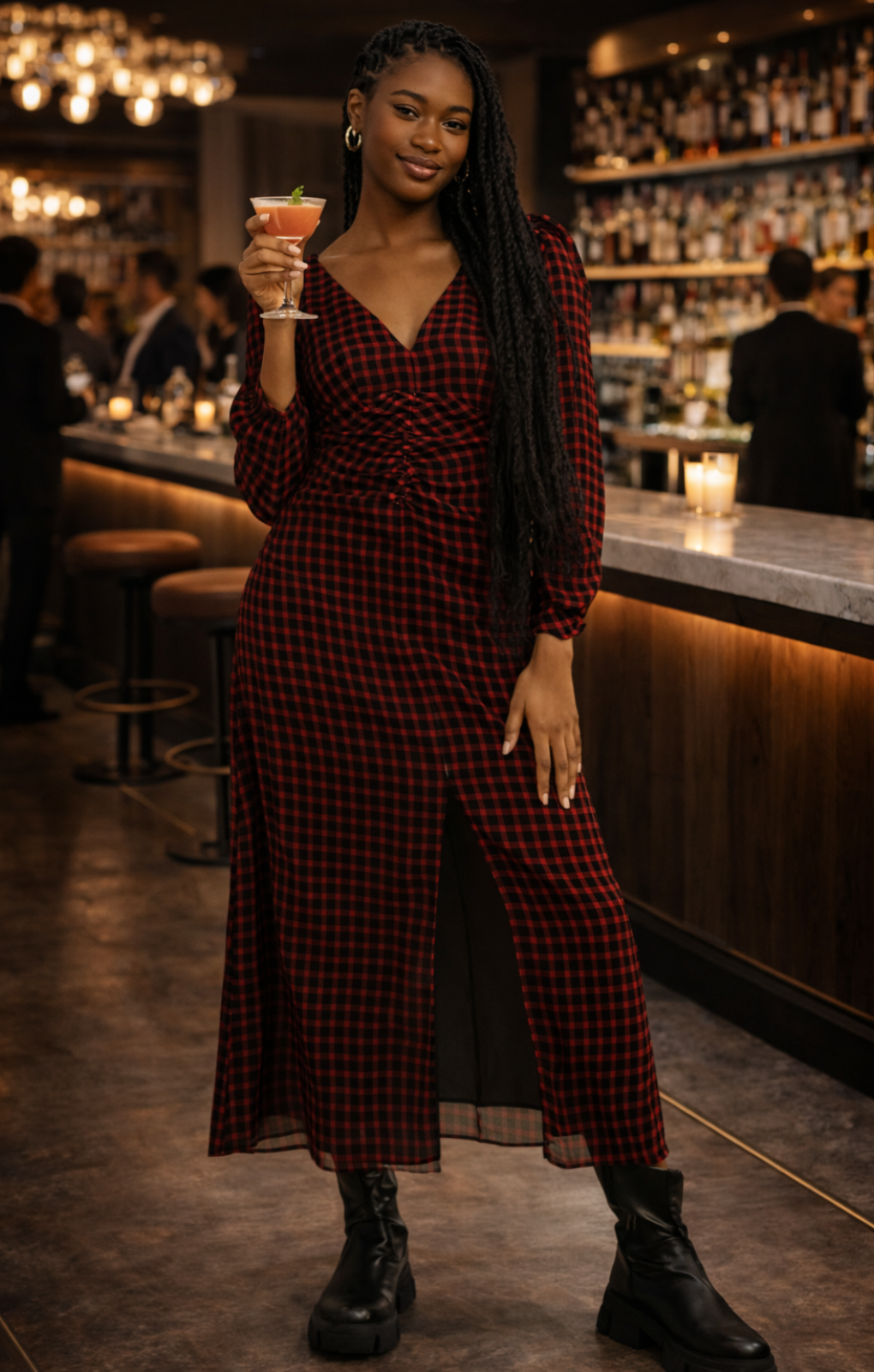 Rent Topshop Ruched Front Midi Dress In Red And Black Gingham