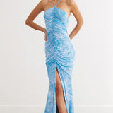 Lexi Amber Blue Split Front Maxi Dress