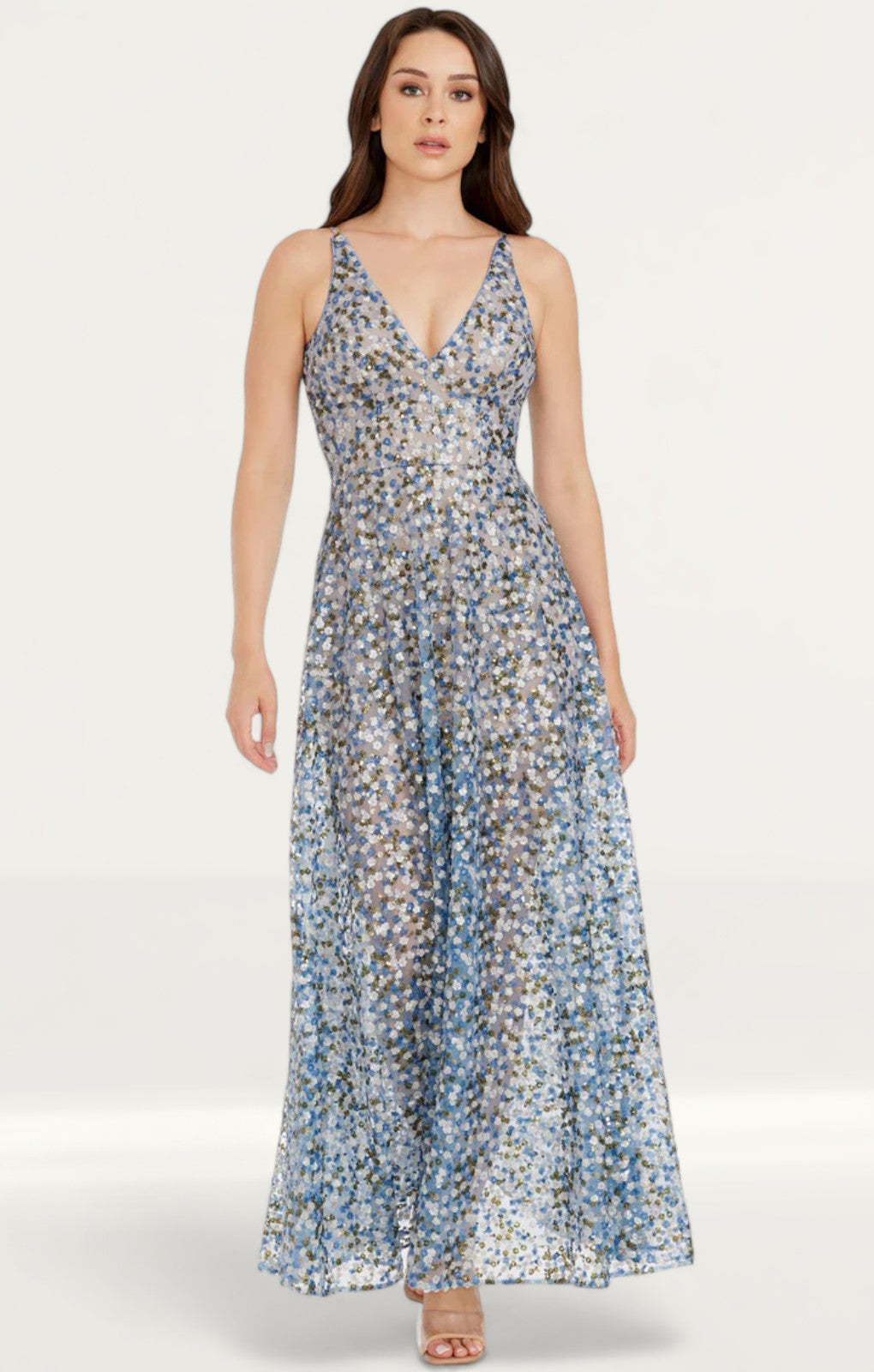 Dress The Population Ariyah Mineral Blue Floral Maxi Dress