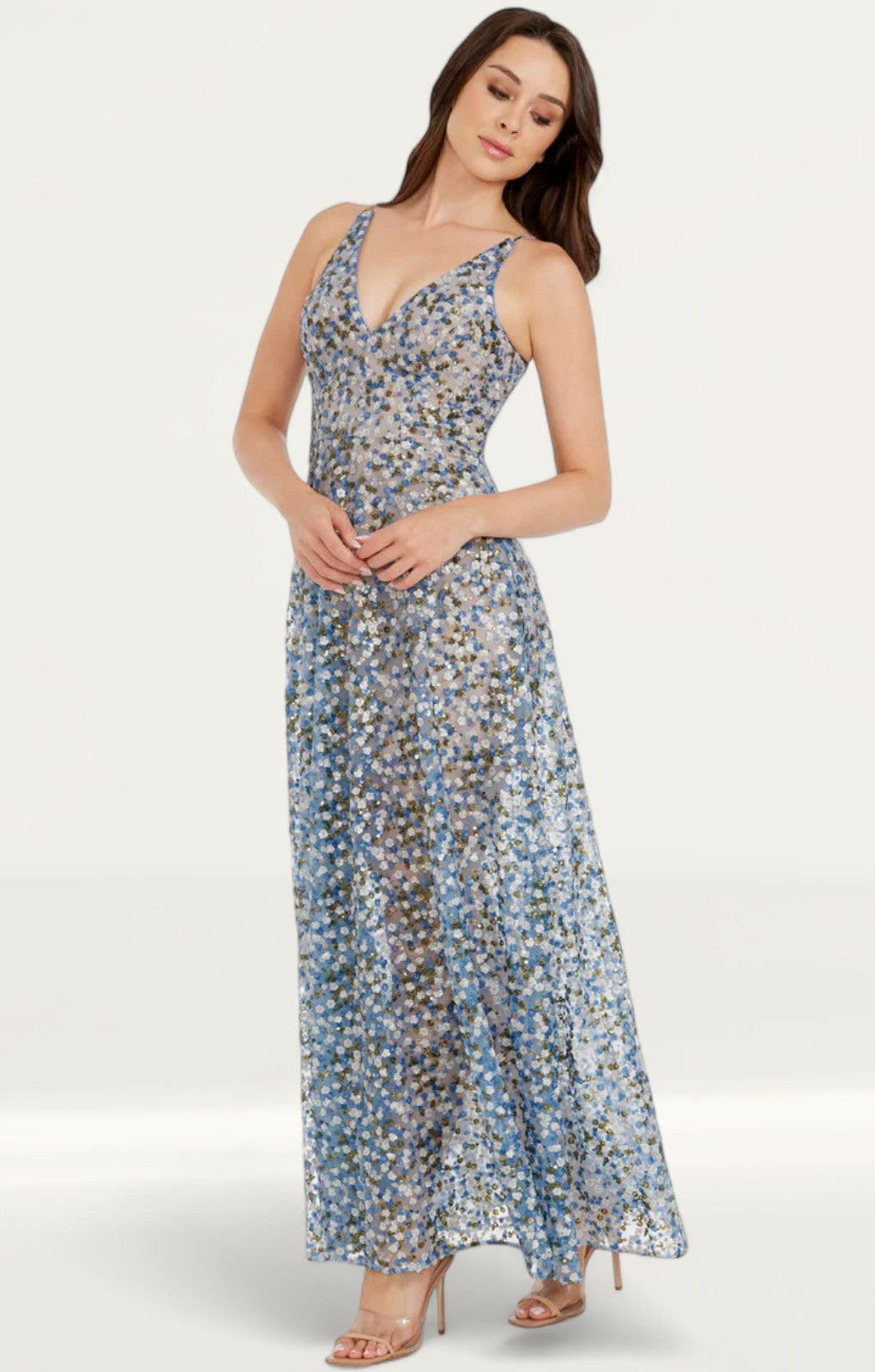 Dress The Population Ariyah Mineral Blue Floral Maxi Dress