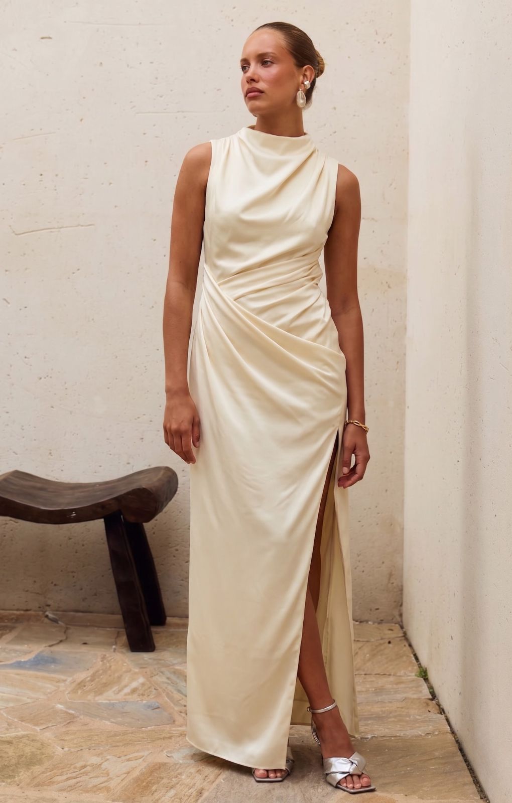 asos yellow satin dress Rent ASOS DESIGN Draped Overlay Crepe Maxi Dress in Soft Yellow