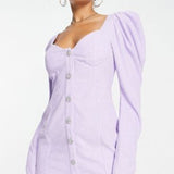 ASOS DESIGN Jumbo Cord Mini Dress With Diamante Button In Lilac