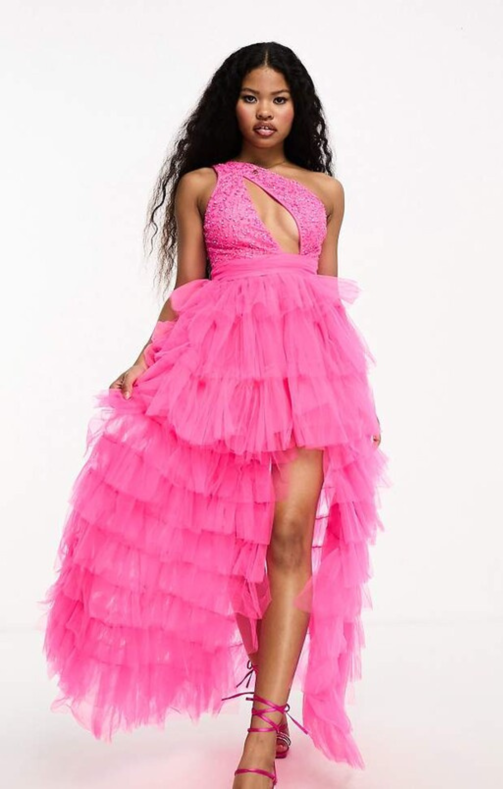 Lace & Beads Petite Exclusive Embellished Tulle High Low Maxi Dress In Pink – dresses by Lace & Beads Petite, available to rent from Hirestreet