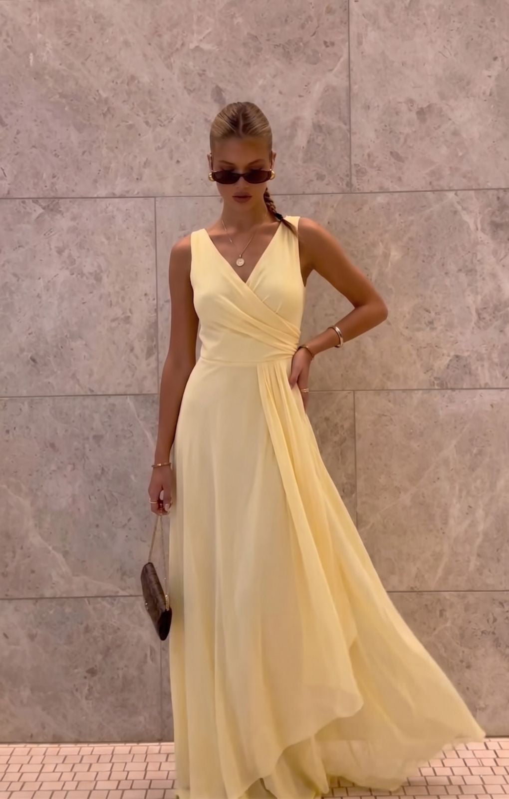 Rent TFNC Chiffon Wrap Front Maxi Dress with Wrap Skirt in Lemon